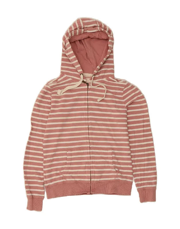 Don't Wait FAT FACE Womens Zip Hoodie Sweater UK 12 Medium Pink Striped Cotton