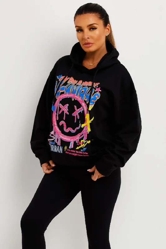 Savings Event Black Oversized Hoodie With Teddy Bear Be Unique Graphics