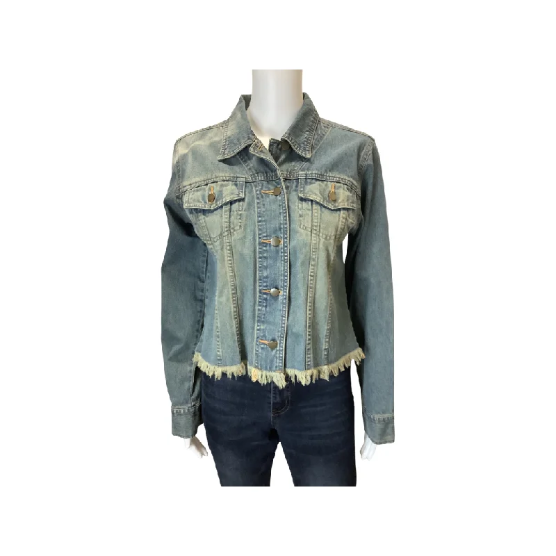 Savings Event Classic Blues Faded Blue Raw Hem Jean Jacket Size L