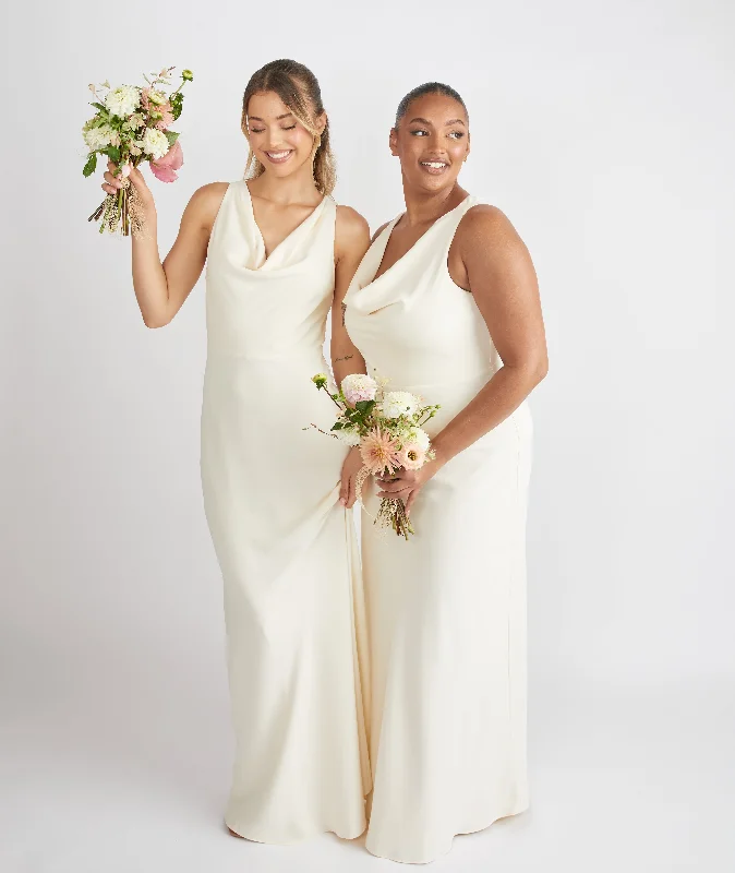 Big Savings Cowl Front Crepe Bridesmaid Dress - Almond