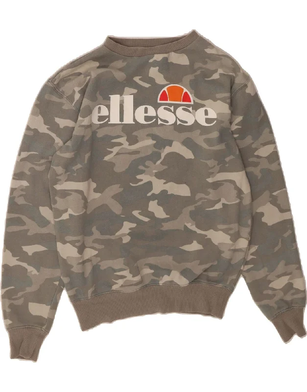 Holiday Sale ELLESSE Womens Oversized Sweatshirt Jumper UK 8 Small Grey Camouflage