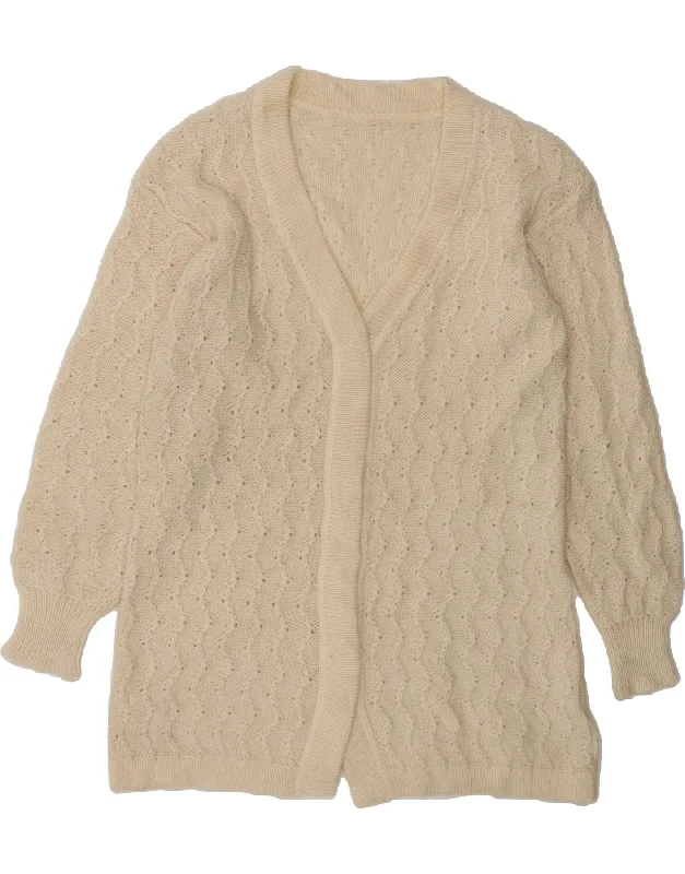 Bonus Savings VINTAGE Womens Longline Cardigan Sweater UK 14 Medium Beige Acrylic
