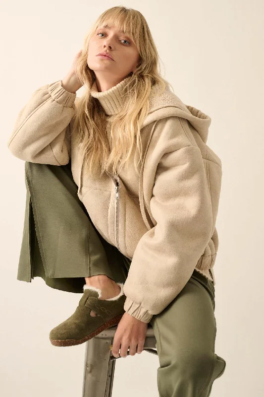 TIME-Limited Offer Stone Cold Vegan Suede Sherpa-Lined Hooded Jacket