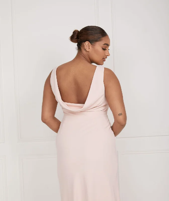 Deal Frenzy Cowl Back Crepe Bridesmaid Dress - Blush