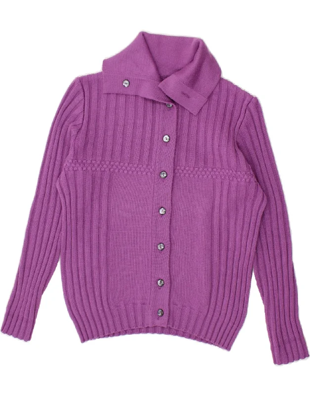 Price Fest VINTAGE Womens Cardigan Sweater UK 14 Medium Purple Merino Wool