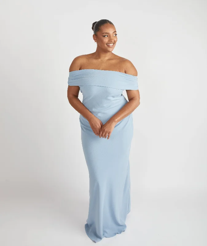 Act Fast Bardot Gathered Crepe Bridesmaid Dress - Pale Blue