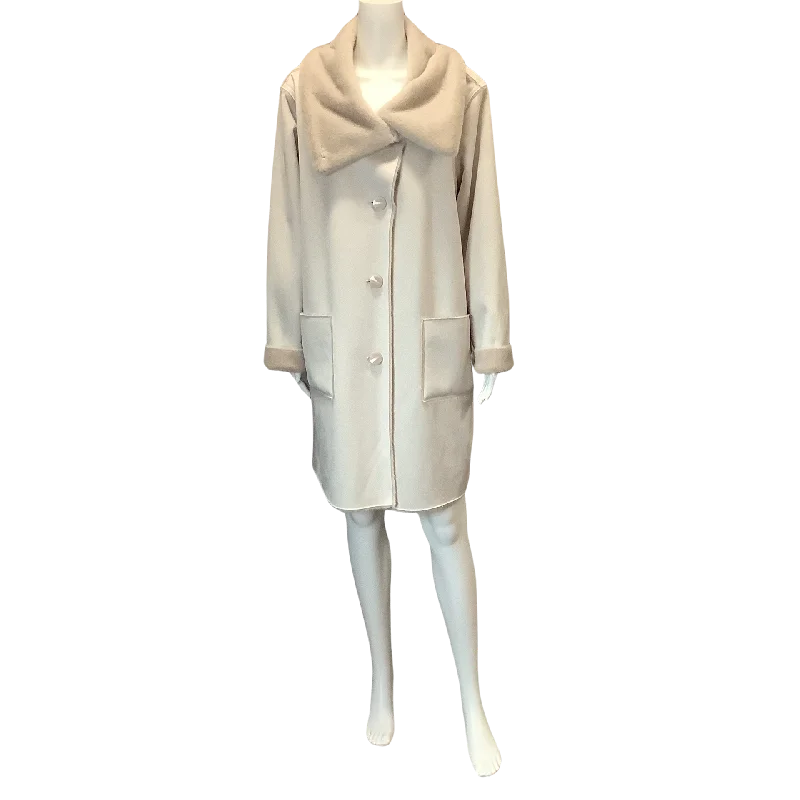 Limited Quantity Joseph Ribkoff Women's Coat Ivory Reversable Faux Suede Fur Collar Size: XL W/Tags