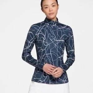 Exclusive Savings Slazenger Navy & White Swirls  Long Sleeve UV Golf Top  Size XL