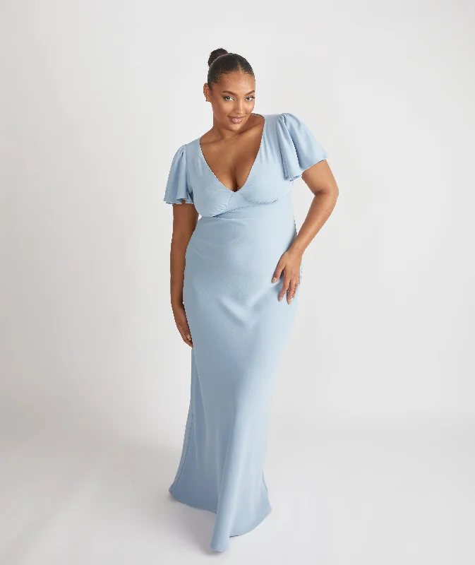 The Best Prices Flutter Sleeve Crepe Bridesmaid Dress - Pale Blue