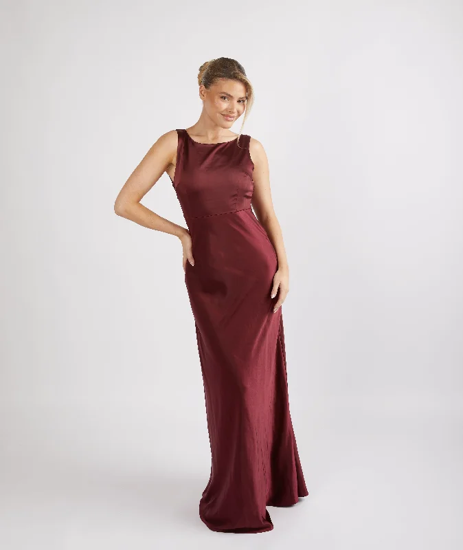 Exclusive Preview Cowl Back Satin Bridesmaid Dress - Deep Wine