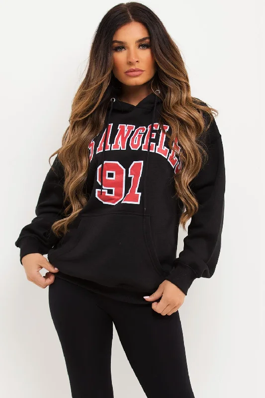 Deal of the Week Black Oversized Hoodie With Los Angeles Print