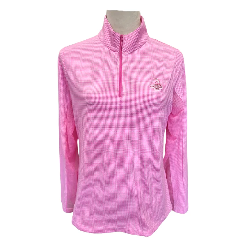 Crazy Savings Women's Ibkul Pink Gingham Long Sleeve Zip Mock Sun Shirt w/ Logo Size M. MSP$100