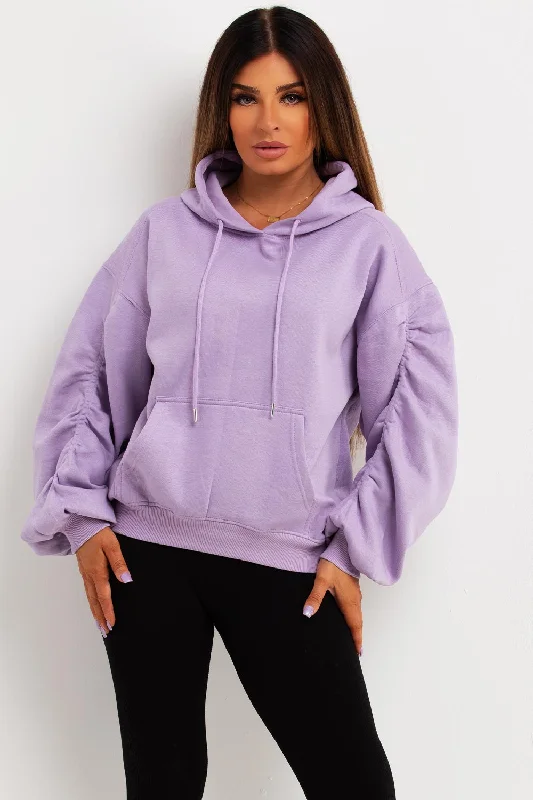 Steals and Deals Hoodie With Ruched Sleeves Lilac