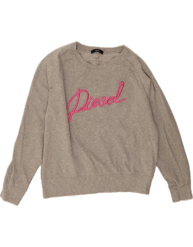 Unbeatable Prices DIESEL Womens Graphic Sweatshirt Jumper UK 14 Medium Grey Cotton