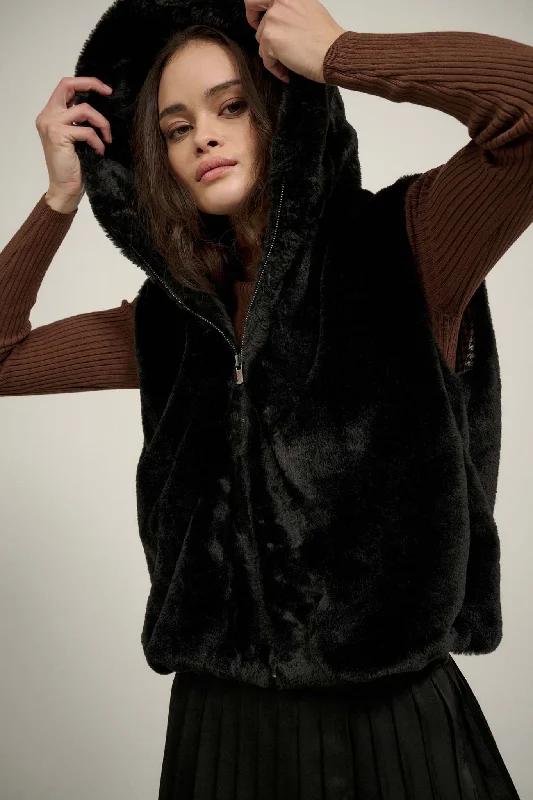 Limited Availability Bear With Me Faux Fur Hooded Vest