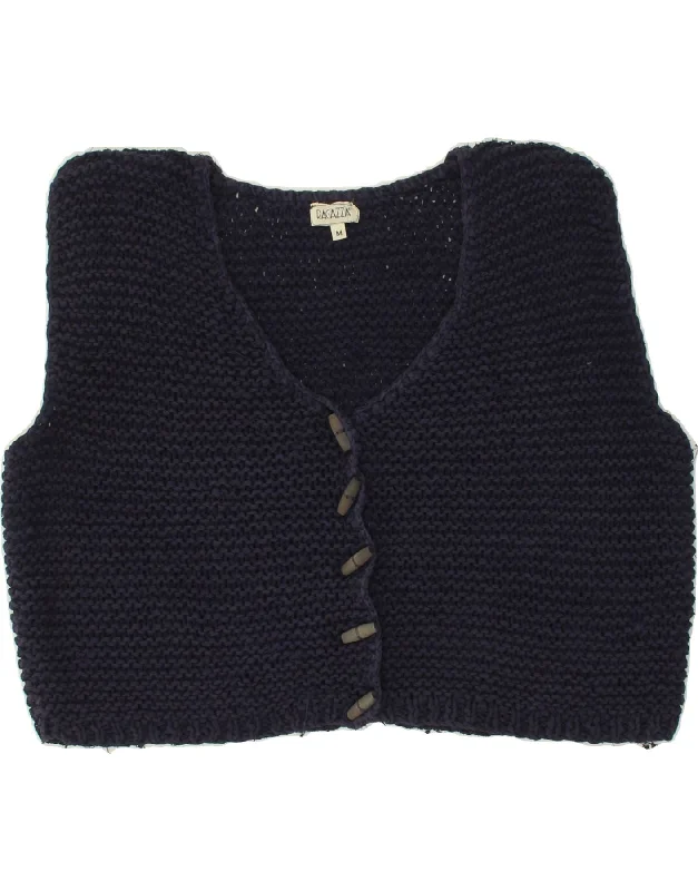 Crazy Deals VINTAGE Womens Crop Sleeveless Cardigan Sweater UK 14 Medium Navy Blue