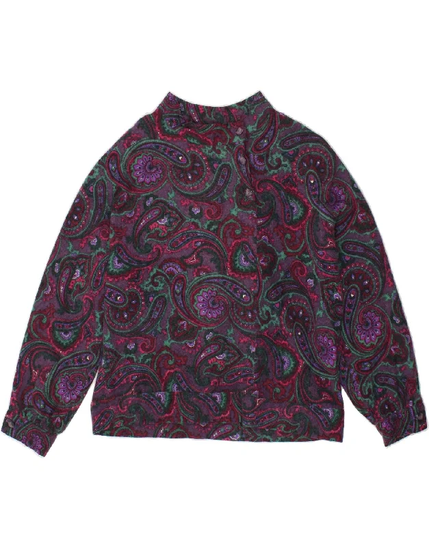 Super Savings VINTAGE Womens Turtle Neck Jumper Sweater UK 14 Large Purple Paisley