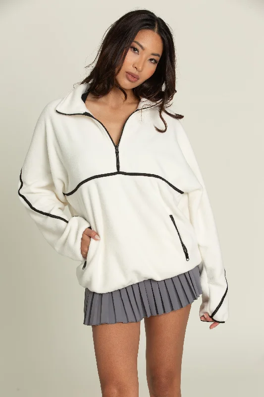 Weekend Deal Ivory Minimalistic Half-Zip Pullover