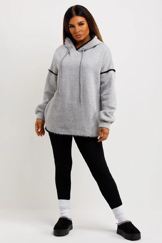 Flash Sale Grey Oversized Hoodie With Contrast Stitching Detail
