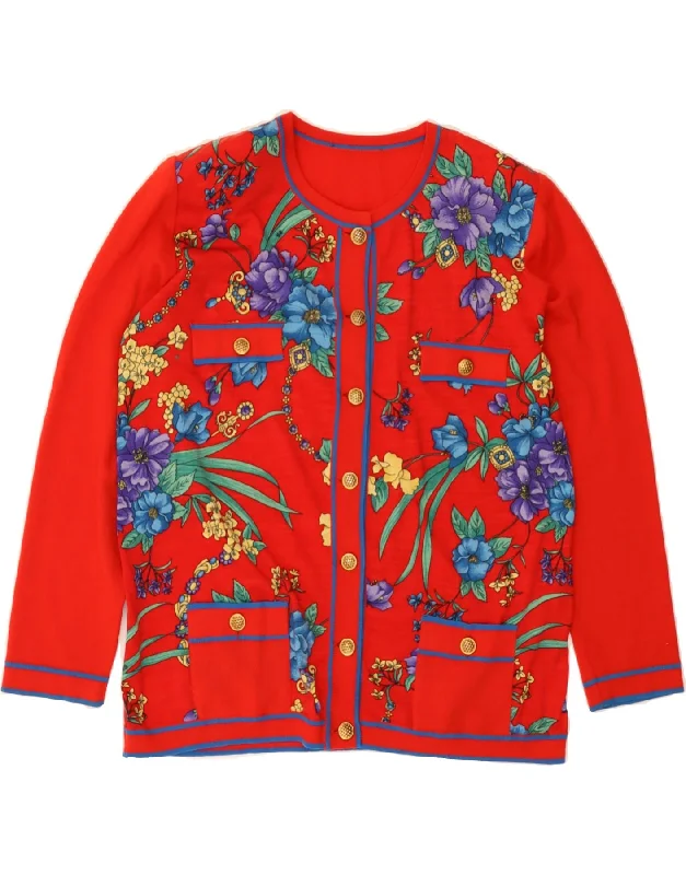 Price Meltdown VINTAGE Womens Cardigan Sweater UK 16 Large Red Floral Wool