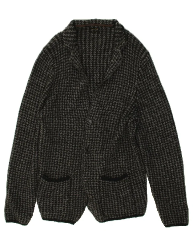 Low Prices MASSIMO DUTTI Womens Cardigan Sweater UK 18 XL Black Houndstooth Wool