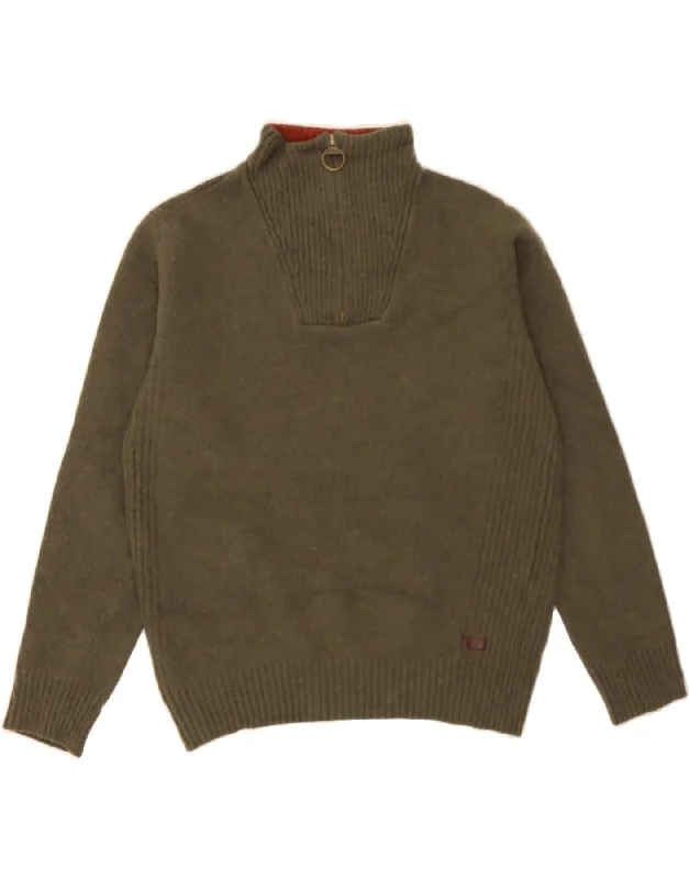 Closeout Sale BARBOUR Womens Zip Neck Jumper Sweater UK 14 Medium Khaki Wool