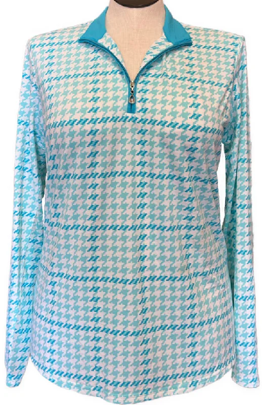 Daily Specials New Women's San Soleil Blue & White Houndstooth Print Golf Sun Shirt Size XL MSP$100
