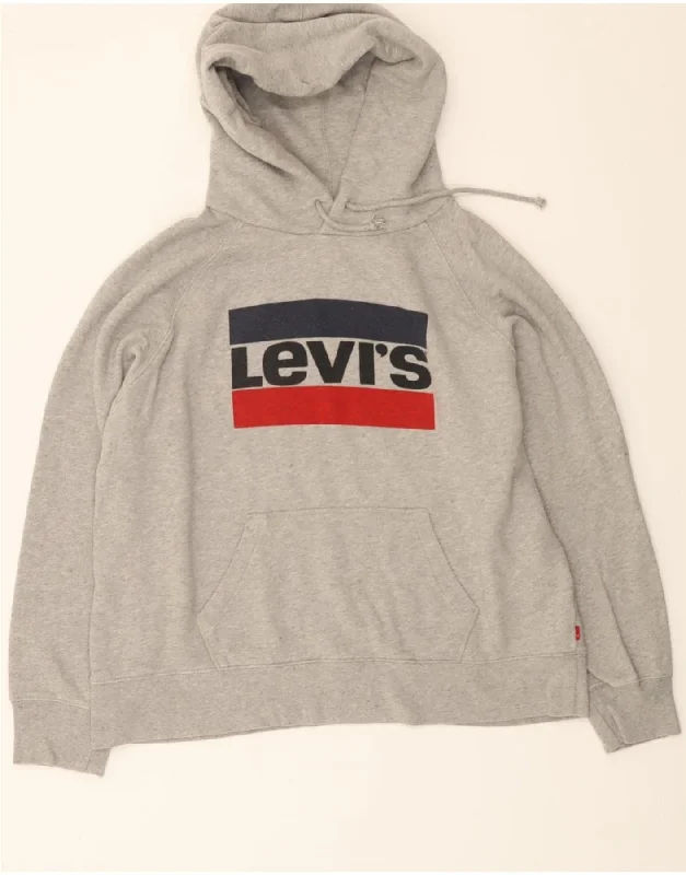 Limited Stock LEVI'S Womens Oversized Graphic Hoodie Jumper UK 16 Large Grey