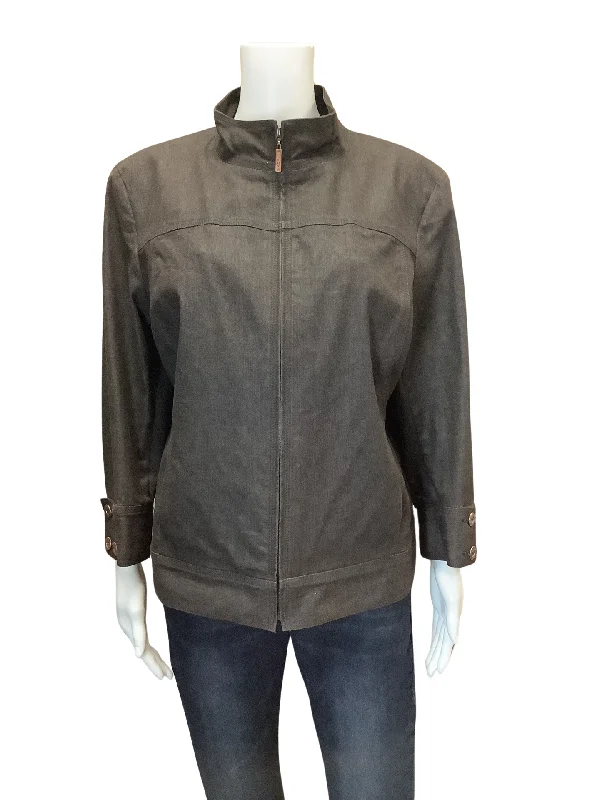 Clearance Sale St.John Women's Jacket Brown Denim Stretch 3/4" Sleeve Full Zip Size: XL