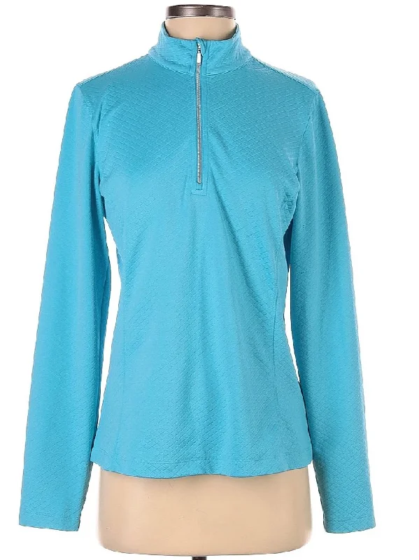 Price Cut Lady Hagen Textured Zip Mock Golf Pullover in Turquoise Size S MSP$70