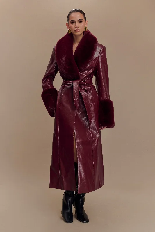 Exclusive Access Bec Faux Leather Trench Coat With Faux Fur - Cherry Red
