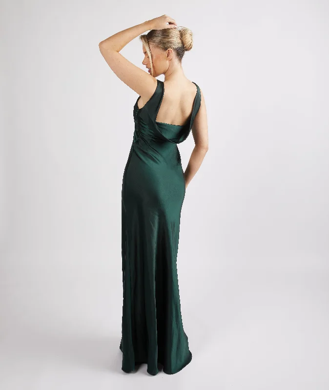 Special Promotion Cowl Back Satin Bridesmaid Dress - Emerald