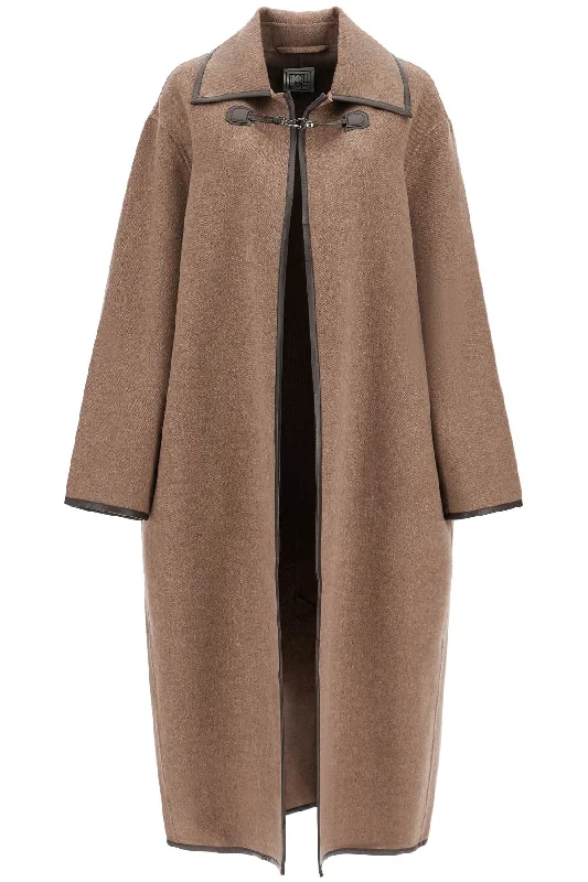 Final Clearance oversized brown wool long coat with minimalist double clasp 251 WRO4315 FB0326 OAK MELANGE