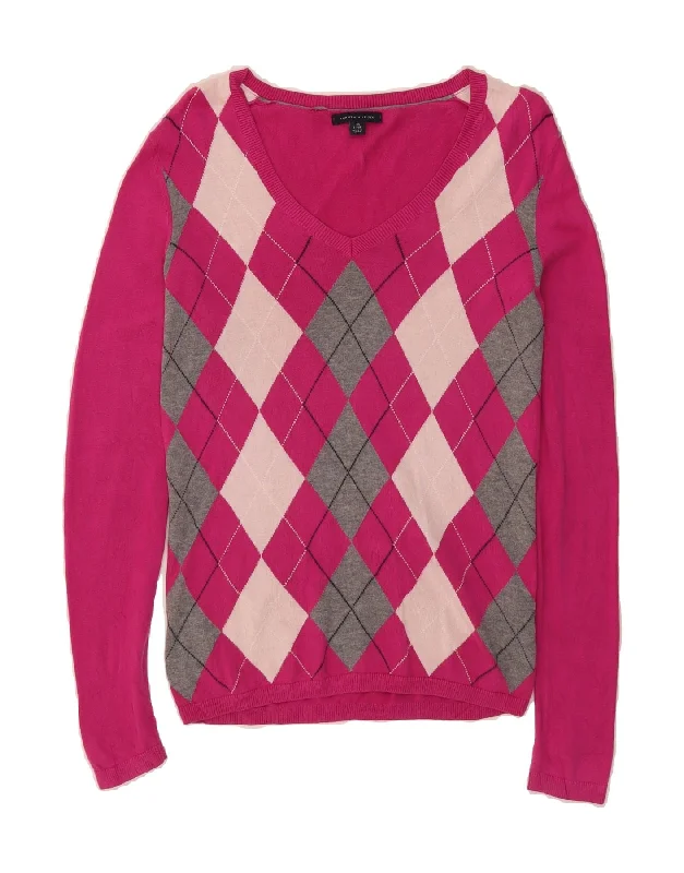 Incredible Offers TOMMY HILFIGER Womens V-Neck Jumper Sweater UK 6 XS Pink Argyle/Diamond Incredible Offers TOMMY HILFIGER Womens V-Neck Jumper Sweater UK 6 XS Pink Argyle/Diamond